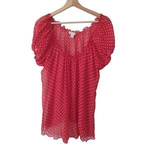Silksense BUCKO Womens 100% Silk Top Red Polka Dot One Size Sheer Stretchy Neck